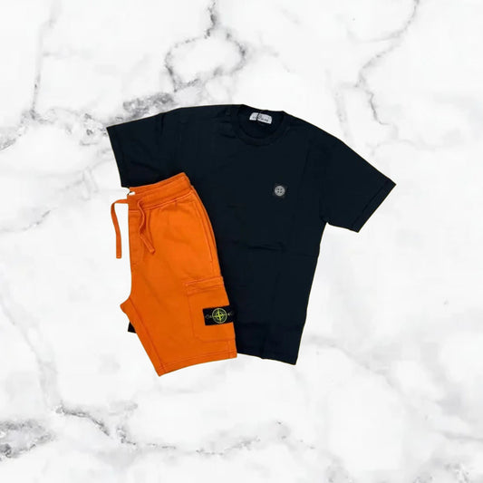 Stone Island | Ensemble T-Shirt/Short - Noir / Orange