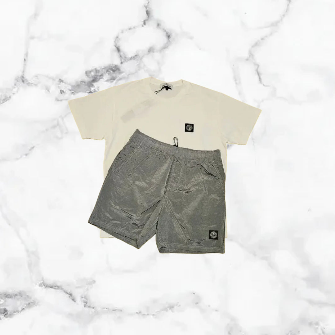 Stone Island | Ensemble T-Shirt/Short - Blanc / Gris