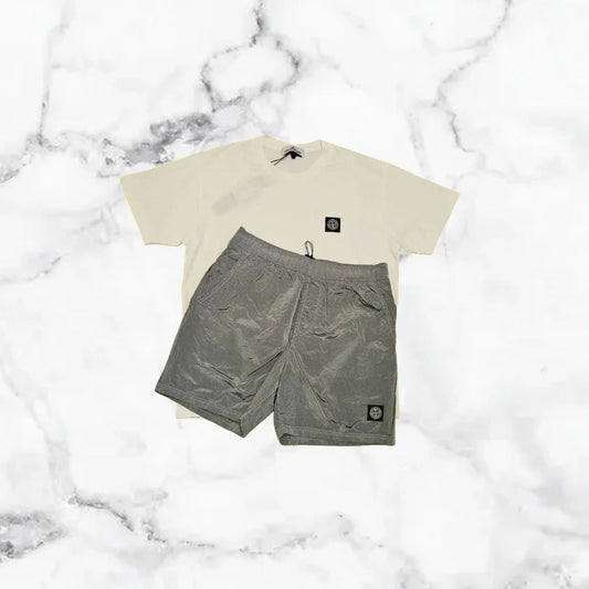 Stone Island | Ensemble T-Shirt/Short - Blanc / Gris